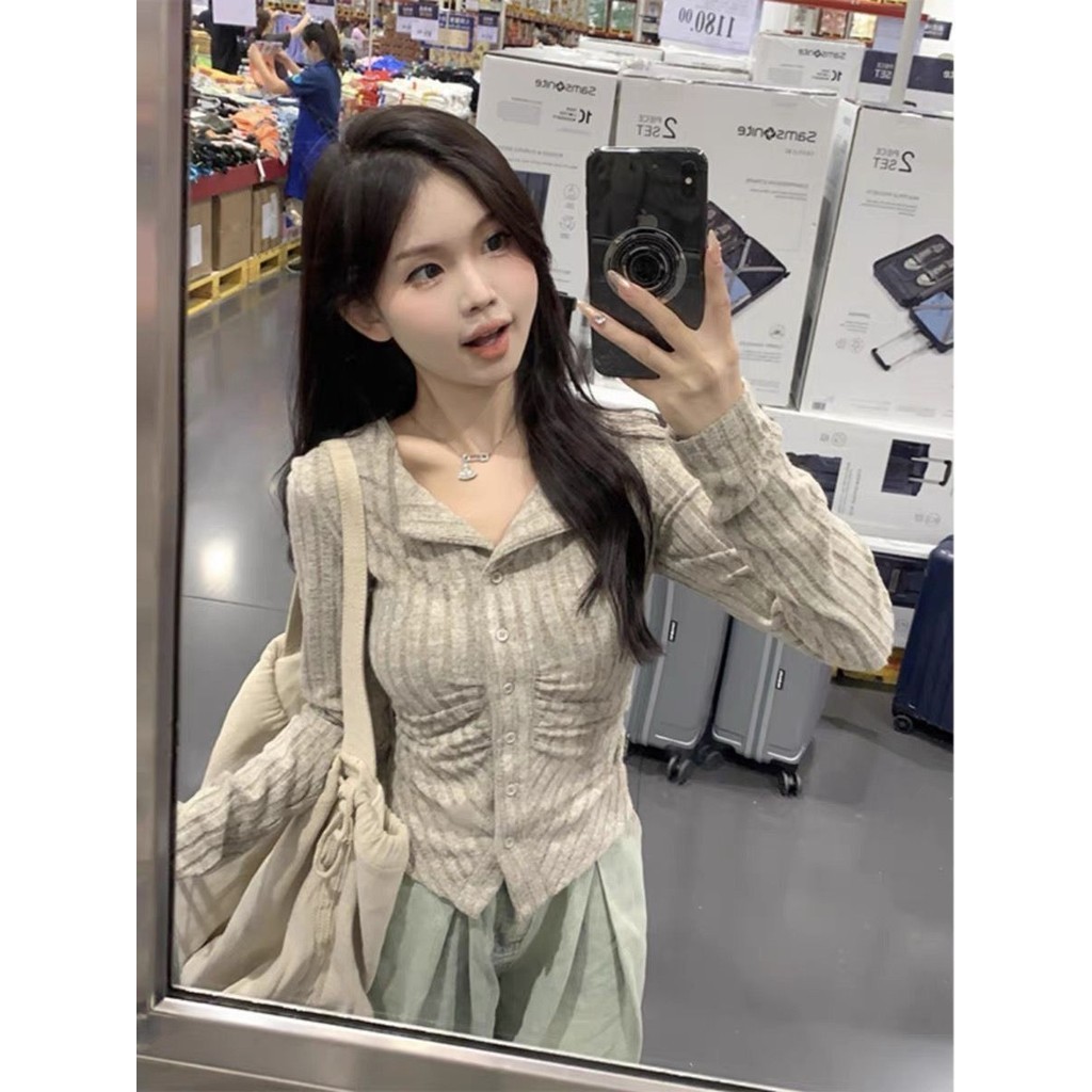 เสื้อยืดแขนยาวผู้หญิงเวอร์ชั่นเกาหลีสไตล์ใหม่สลิมฟิตslim-fit SlimmerดูP