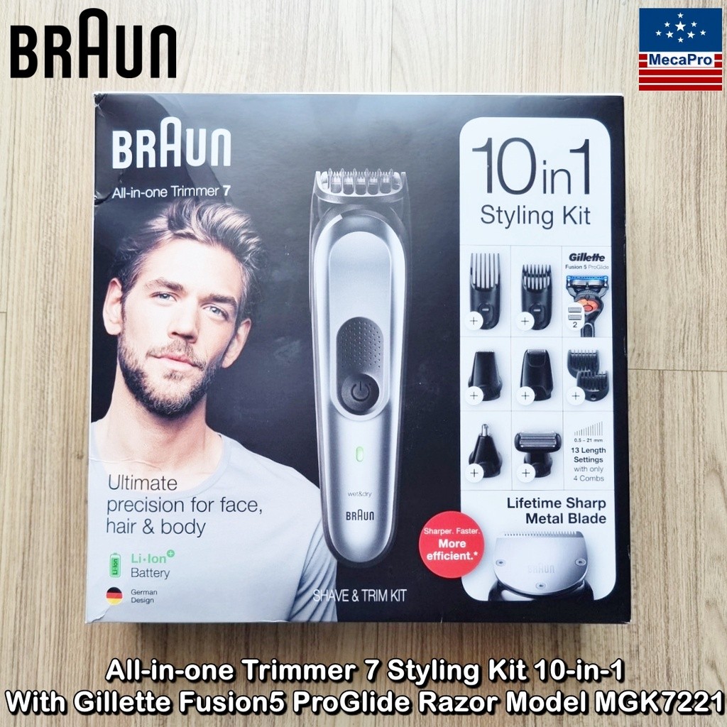 Braun® All-in-one Trimmer 7 Styling Kit 10-in-1 With Gillette Fusion5 ProGlide Razor Model MGK7221