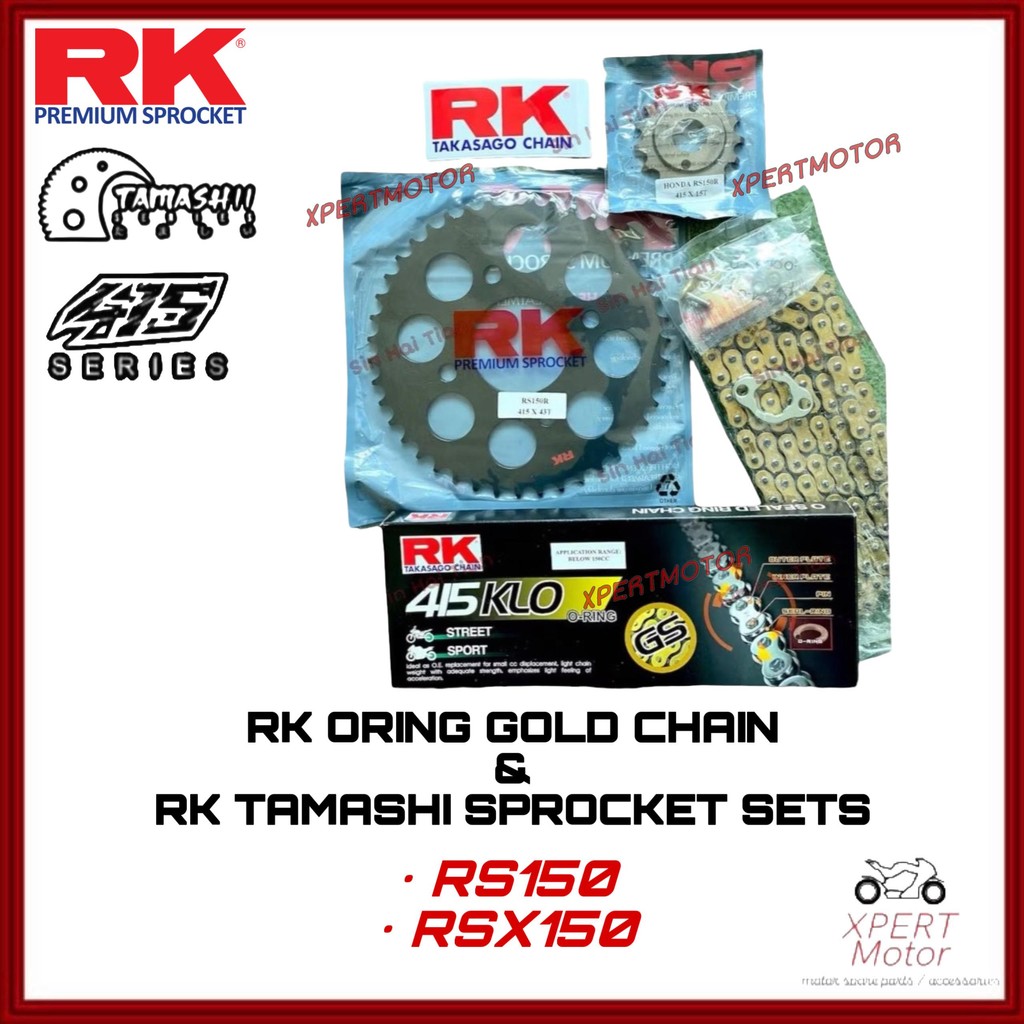 415 RK COMBO RK TAMASHII 415 RS150 RSX150 เหล็กคาร์บอนสีดําเฟืองชุด Siap พร้อม rantai 132L (ORING) R