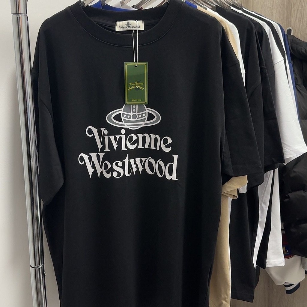 Vivienne Westwood Xth Saturn Planet Saturn พิมพ์แขนสั้นคู่หลวมสบายๆผู้ชายและผู้หญิงรอบคอเสื้อยืด