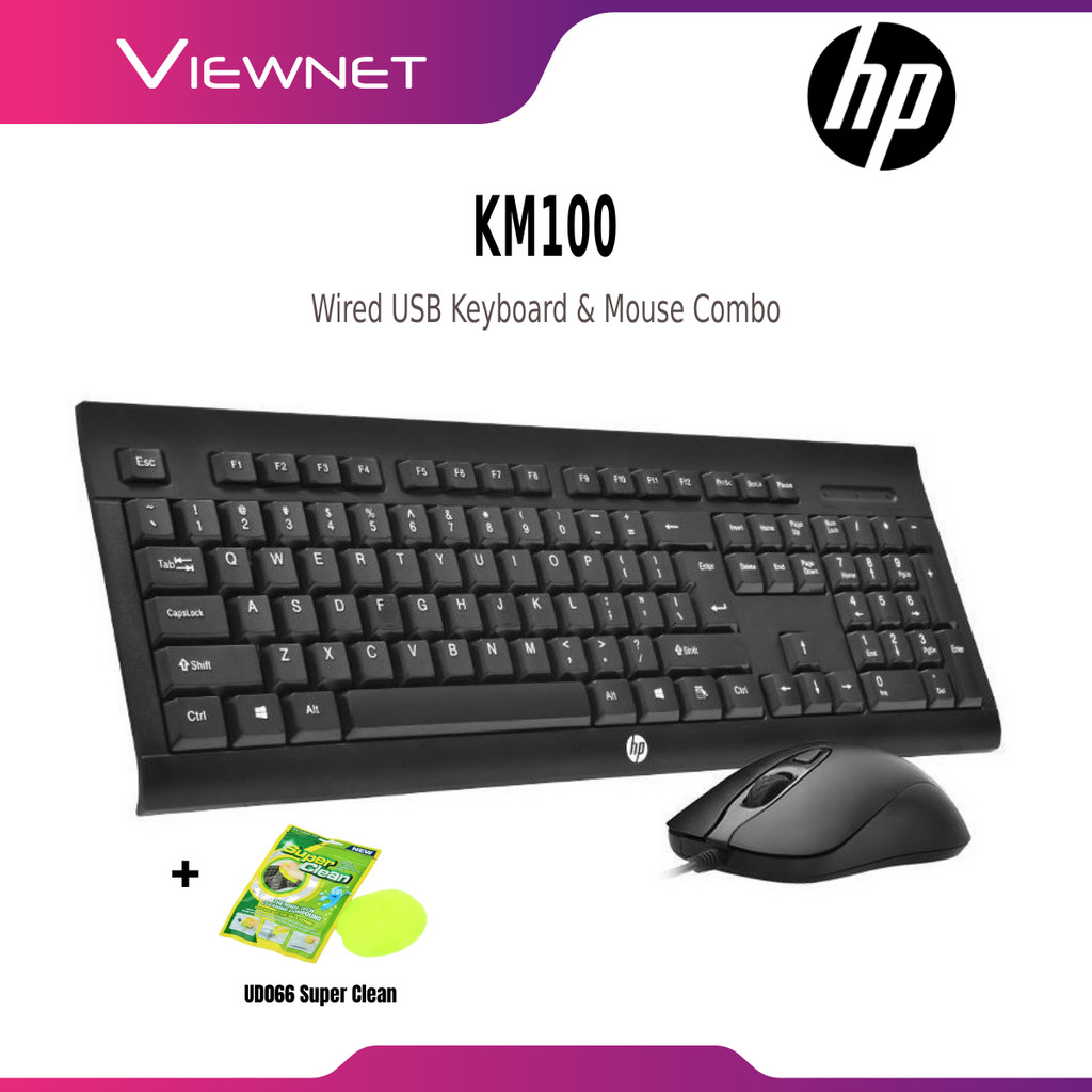คีย์บอร์ดและเมาส์ HP KM100 COMBO WIRED USB OFFICE DESKTOP คีย์บอร์ดและเมาส์พร้อมการออกแบบ SLIM