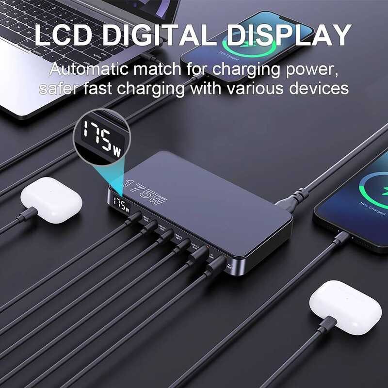 ▥ Ueetop 175W Gan, ที่ชาร์จ USB Type C Pd 100W PPS 45W ชาร์จเร็วสำหรับ Book Samsung Iphone
