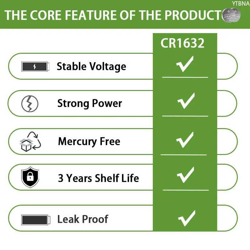 Δ 50 ชิ้น 3V ปุ่มแบตเตอรี่ Cr1632 Dl1632 Br1632 Lm1632 นาฬิกาปุ่มร