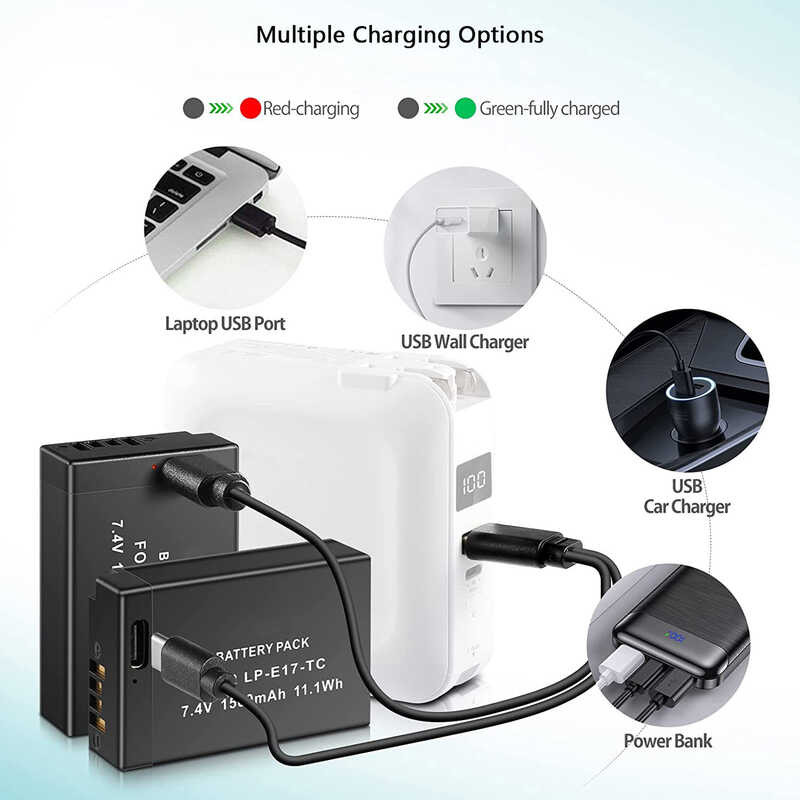 Δ Lp-E17 Lpe17 แบตเตอรี่ทดแทน + เครื่องชาร์จ LCD 3 ช่องสำหรั