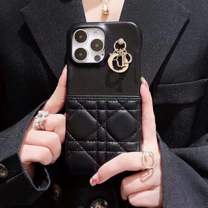 CHANEL5102 Diamond Check Design OL Style Phone Case Slim-fit Black