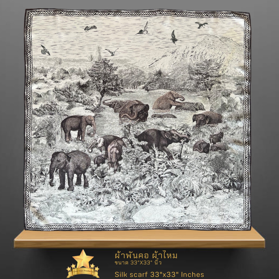 ผ้าพันคอผ้าไหม 33"x33" นิ้ว Silk scarf square 33"x33" inches - AF25 - จิม ทอมป์สัน Jim thompson