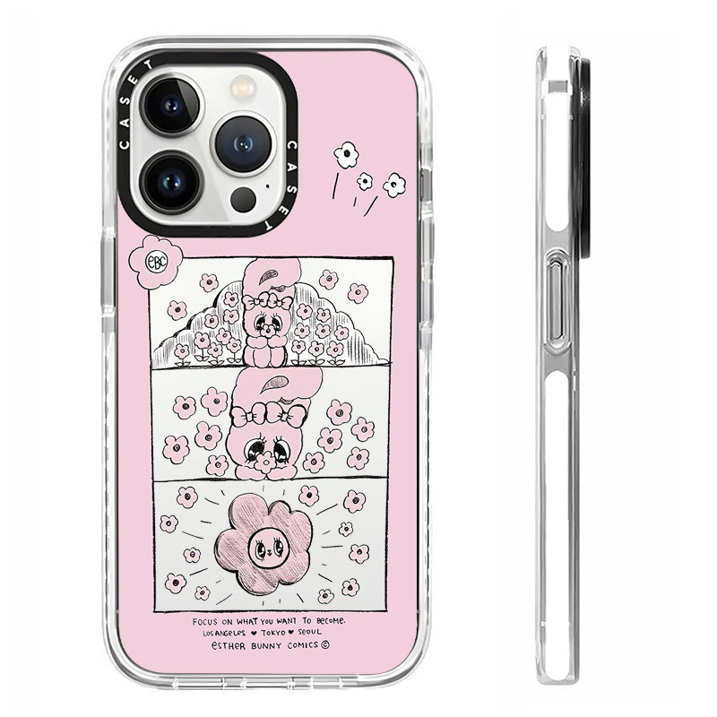 น่ารักEsther Bunny FloralsฉลากสําหรับIPhone 11 13 14 15 16 Pro Max 12 Mini Cover X XR XS MaxซิลิโคนกันชนใสSE 2022 6 7 8 Plusปลอกกันกระแทก ราคา ถูกที่สุด ดีลบีเคเค
