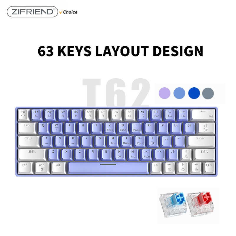 ZIFRIEND T62 1 63 คีย์บอร์ดเชิงกล Rainbow RGB Effect Hot Plug Gaming Keyboard สว