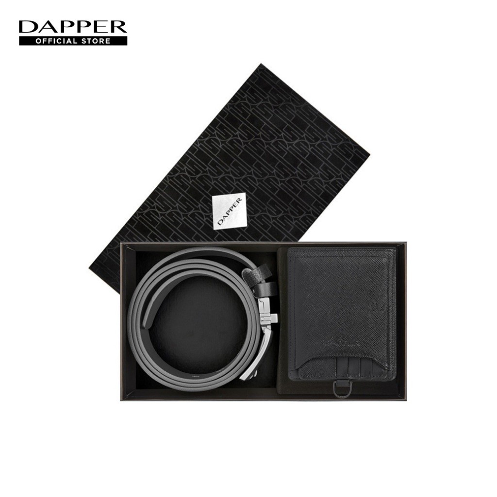DAPPER กิ๊ฟเซ็ท กระเป๋าสตางค์ & เข็มขัดหนัง Saffiano สีดำ (BBX/BK/1022BW)