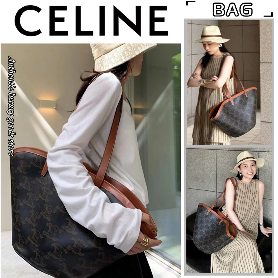 ♞,♘,♙เซลีน  Celine  COUFFIN ขนาดกลาง XL พิมพ์โลโก้กระเป๋าหนังลูกวัว/กระเป๋าผู้หญิง/กระเป๋าสะพายข้าง