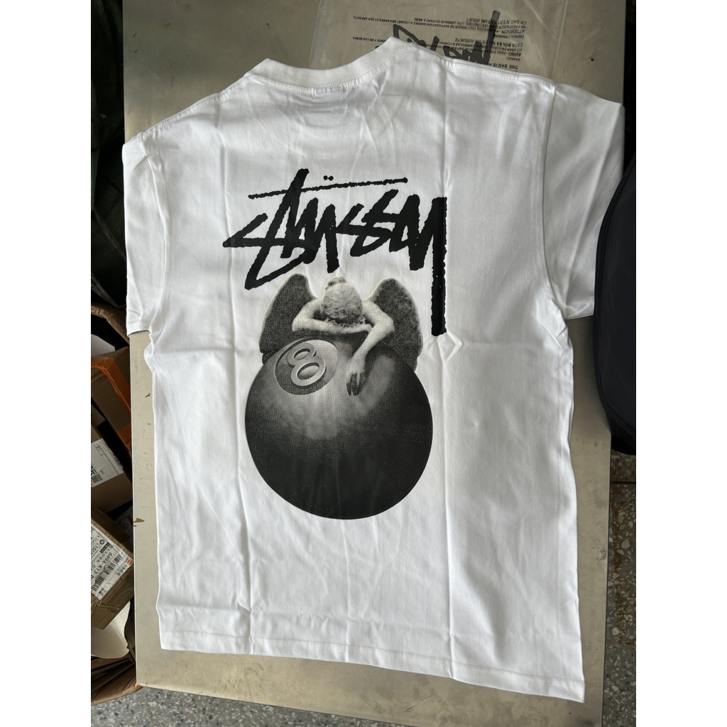 ♞,♘,♙เสื้อยืด STUSSY ANGEL 8 BALL สีดํา/ขาว XSA