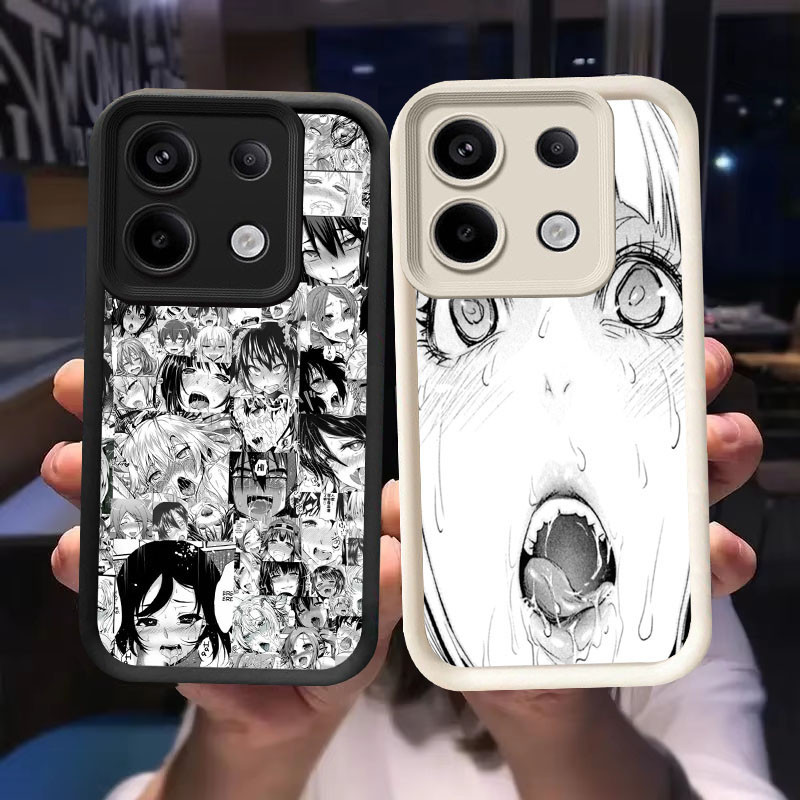 O-21 Girl Face Ahegao Casing สําหรับ Xiaomi POCO M6 X6 NEO M7 M4 Pro สีดําและสีขาว