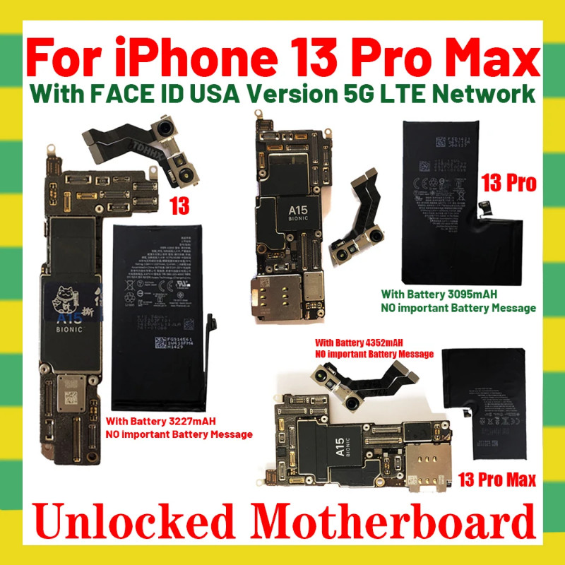 ในสต็อก เมนบอร์ดต้นฉบับสําหรับ iPhone 13 Pro Max พร้อมแบตเตอรี่สุขภาพ 100% เมนบอร์ดทํางานเต็มรูปแบบร