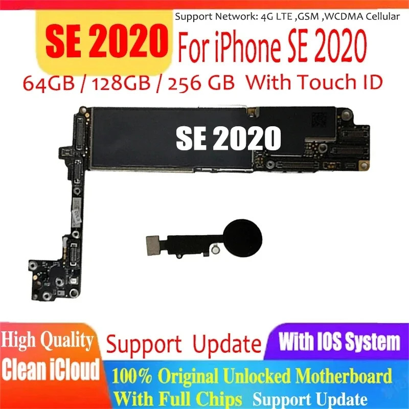 ในสต็อกเมนบอร์ดสําหรับiphone SE 2020 Clean iCloud 64GBเมนบอร์ดระบบIOS 256GB Logic Board 128GB Full F