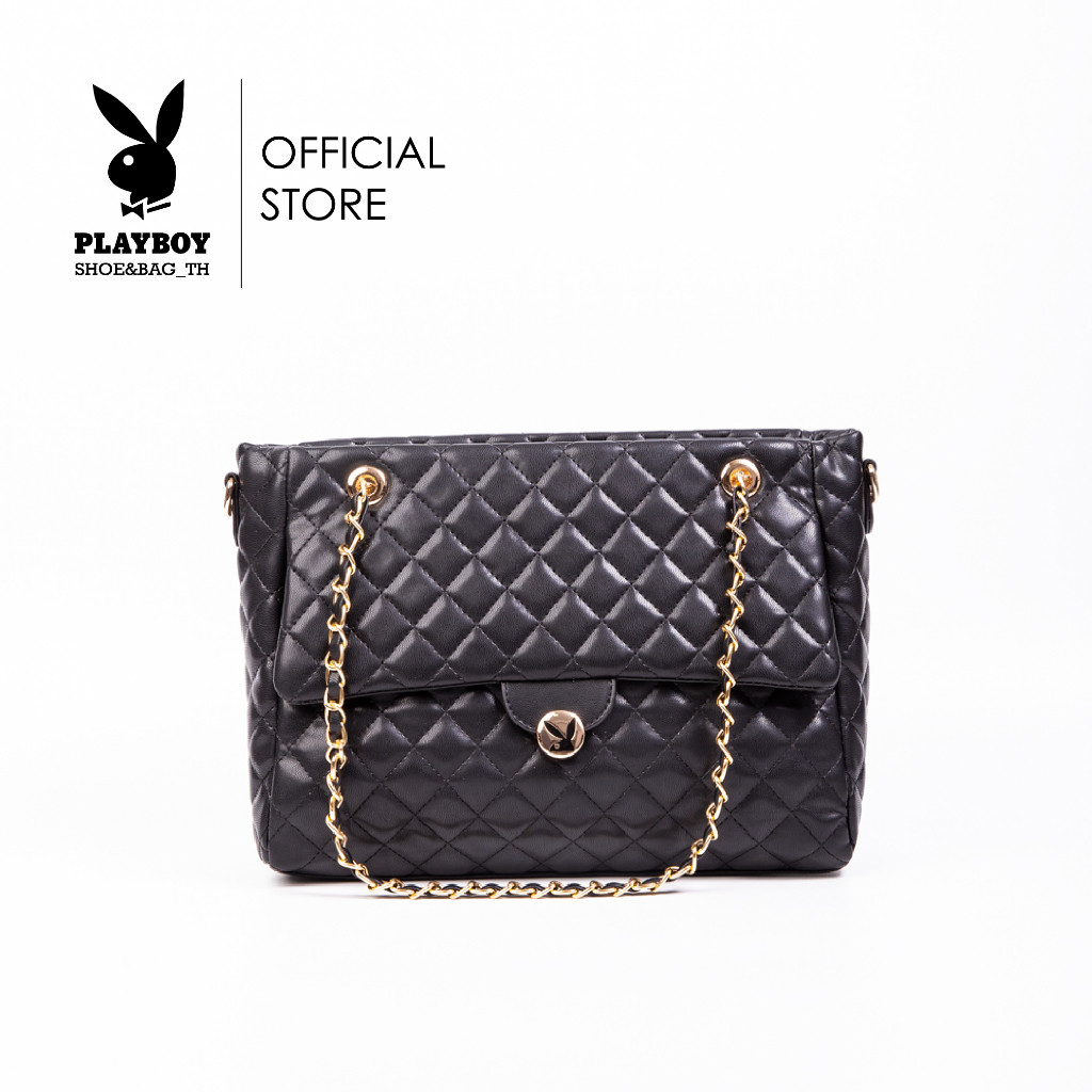 ♞,♘Playboy:Emma Women's Bag กระเป๋าสะพายข้างผู้หญิง รุ่นST-BS243PB112R-BK ดีไซน์กระเป๋าทรงช้อปปิ้งแ