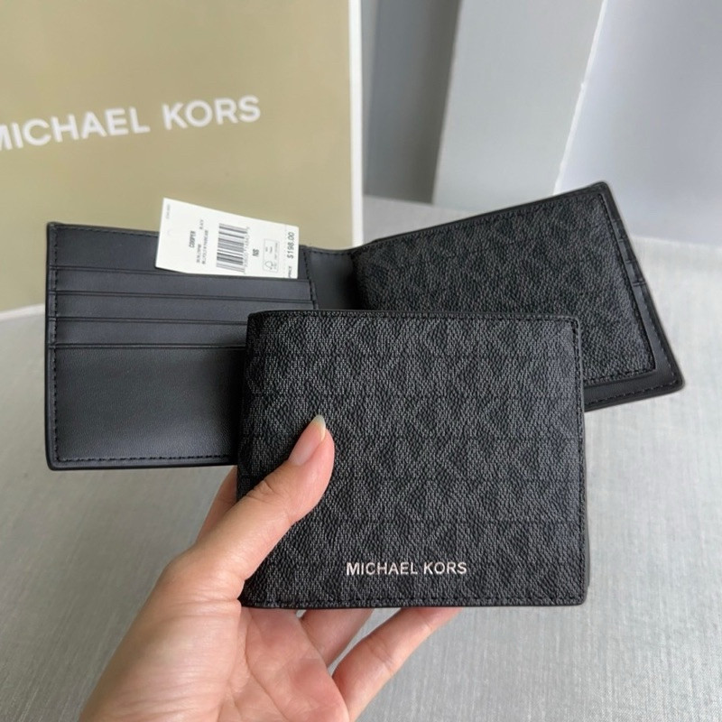 (ผ่อน0%) กระเป๋าสตางค์ชาย Michael Kors Cooper Billfold Wallet With Passcase Black 36U9LCRF6B ลายmk
