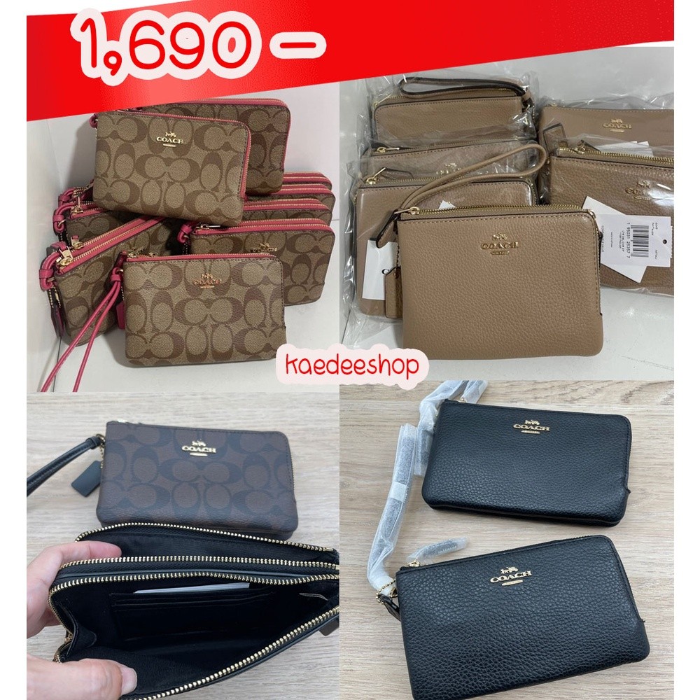 กระเป๋าตัง coach แท้ ️% พร้อมส่ง แท้ % New Coach 2 ซิป S DOUBLE CORNER ZIP WALLET IN SIGNATURE COAT
