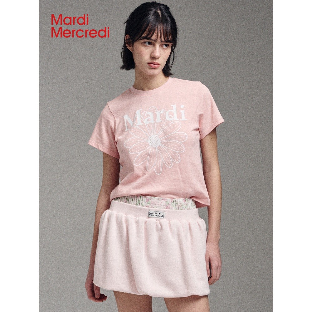 ♞,♘,♙【Official Store】 พร้อมส่งMardi Mercredi SLIM TSHIRT FLOWERMARDI พิมพ์ลายวินเทจแขนสั้น เสื้อยืด