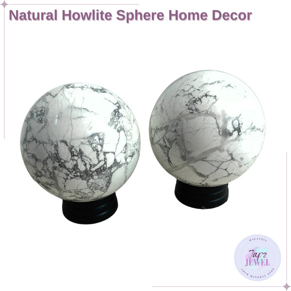 หินธรรมชาติ Howlite ทรงกลมพร้อมฐานคุณภาพสูงขัดเงา Howlite Ball Mineral ตัวอย่าง Reiki คริสตัลตกแต่งบ