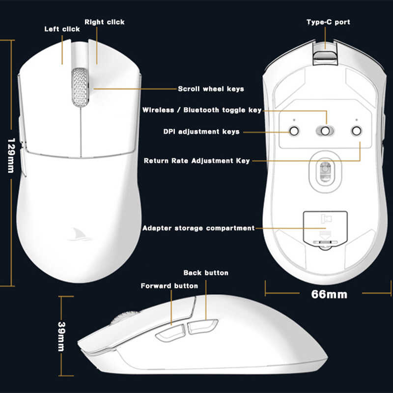 ி Darmoshark M3 Optical E-Sport Gaming Mouse ไร้สายบลูทู ธ 3 โหมด 26Kdpi Pam3395