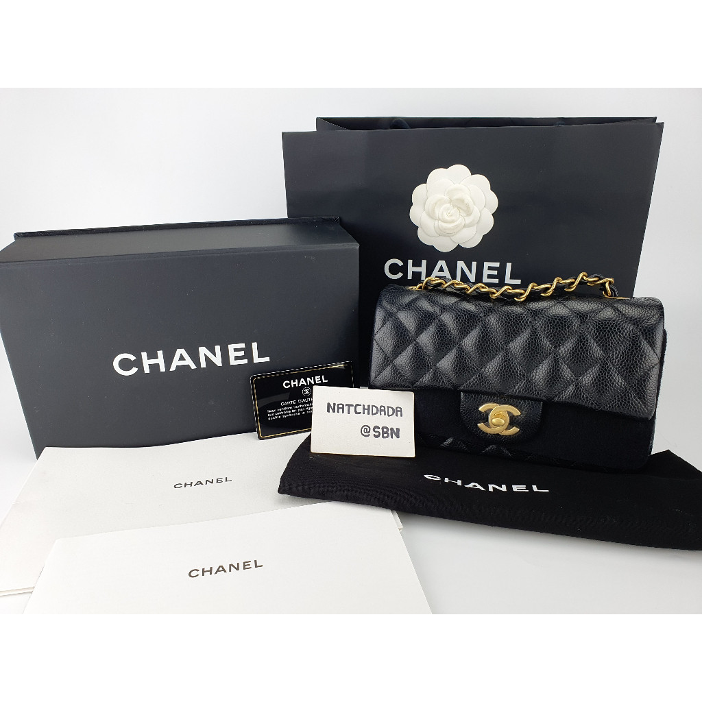 USED LIKE NEW!!! CHANEL MINI 8" BLACK CAVIAR MATTE GHW