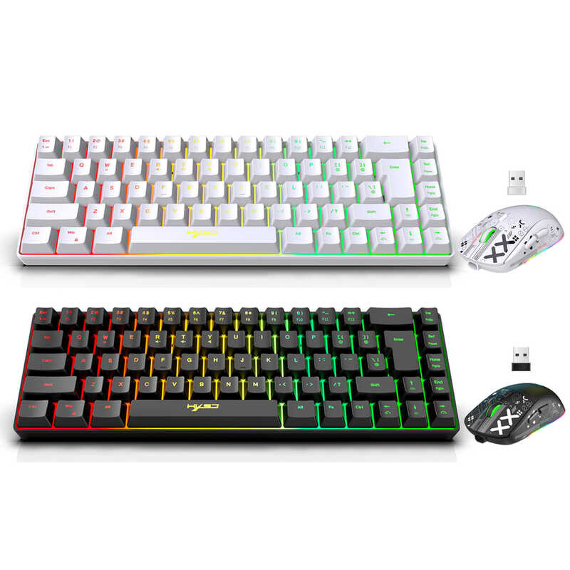 HXSJ e คีย์บอร์ดเมมเบรนแบบมีสาย V200 RGB LED Backlight Gaming Keyboard 68