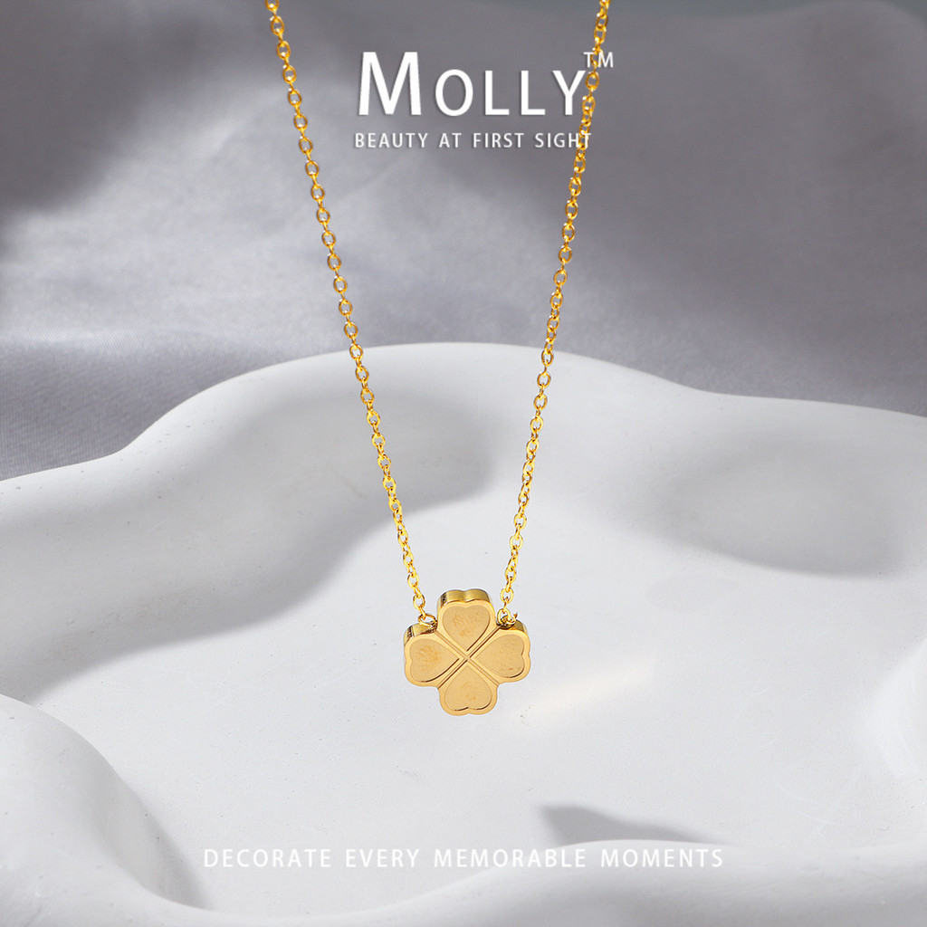 สร้อยคอโคลเวอร์แกะสลักหัวใจสแตนเลสสําหรับผู้หญิง,non Tarnish Gold Plated Hypoallergenic Minimalist Non Fade Jewelry