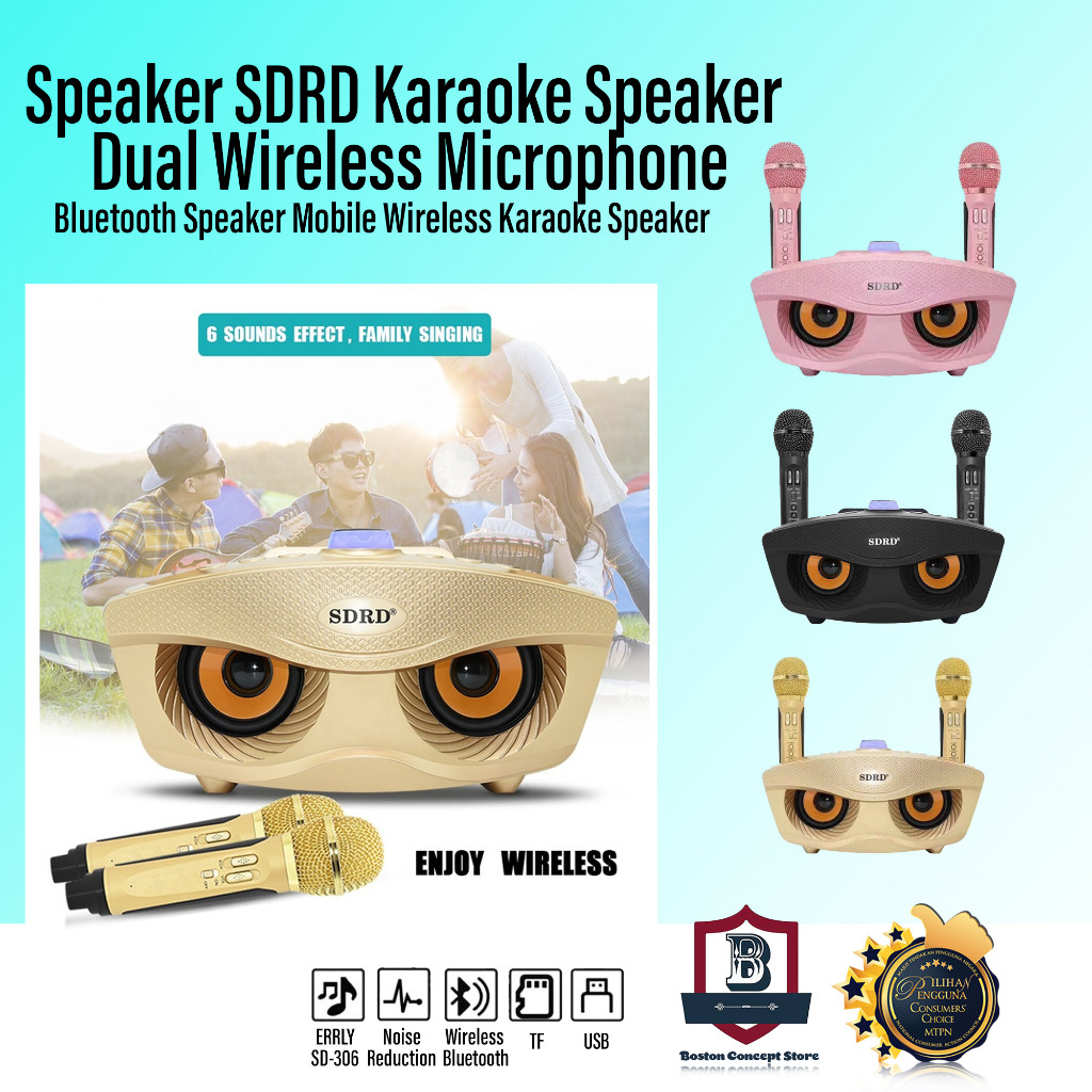 ในสต็อก SDRD SD306 / SD306 Plus Dual Wireless Microphone Bluetooth Speaker Mobile Wireless Karaoke E