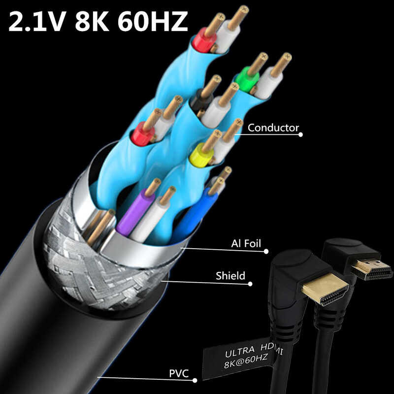 HDMI 8K 2.1 รุ่น 4K120hz / 8K60hz / 7680X4320 UHD 90 องศาข้อศอกเชื่อมต่อสา