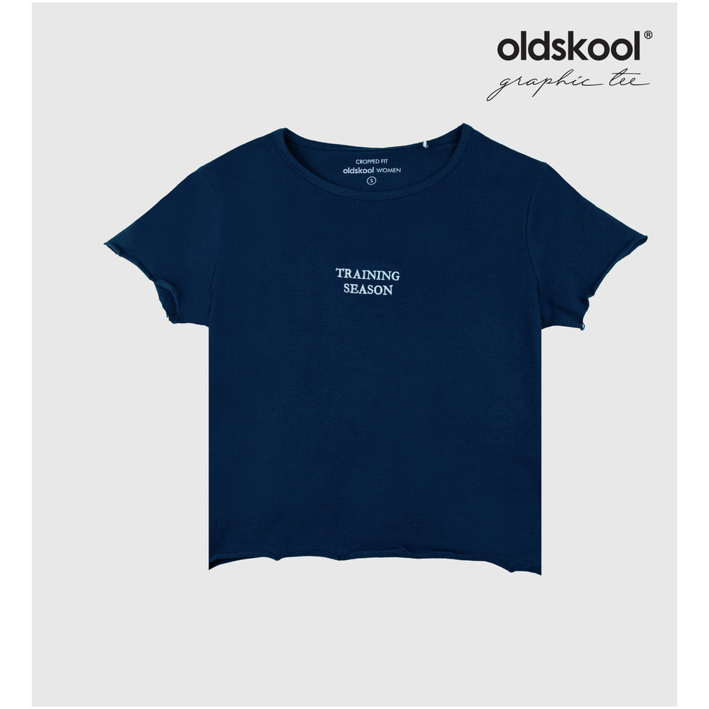 FOS x oldskool Womens Graphic Print Lettuce Edge Crop Top Song Lyrules Series (NVY)