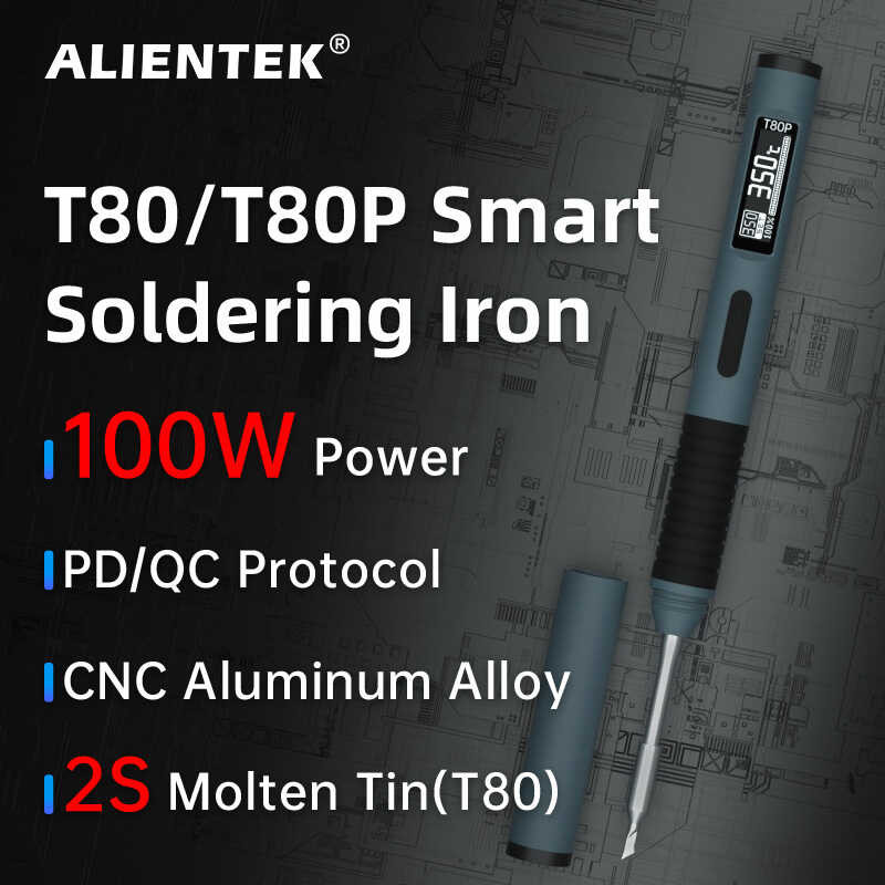 ி ALIENTEK T80 / T80p บัดกรีเหล็กปรับอุณหภูมิ 100 วัตต์ความร้