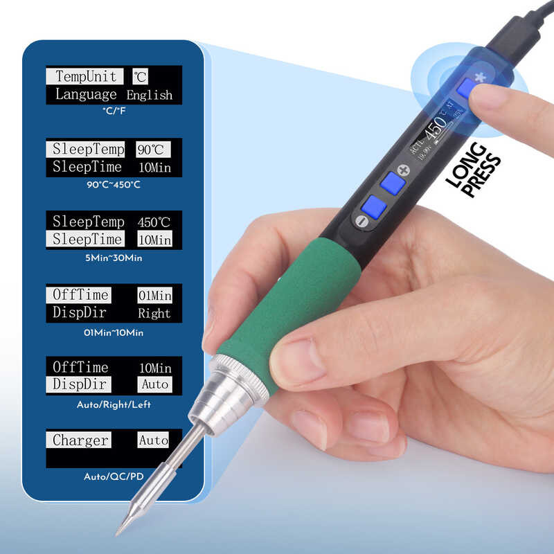 ி WEP 928D-Iv แบบพกพาหัวแร้งสถานีไร้สายปากกา 20V Type-C USB ชาร