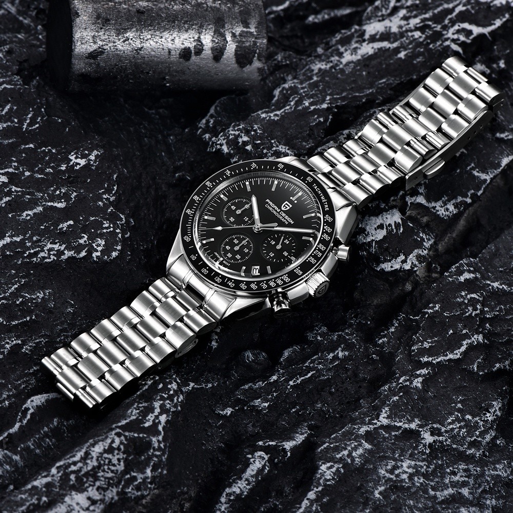 Pagani DESIGN นาฬิกาข้อมือควอตซ์แฟชั่น สายแซฟไฟร์ สเตนเลส กันน้ํา หรูหรา สําหรับบุรุษ 2024 PD-1701