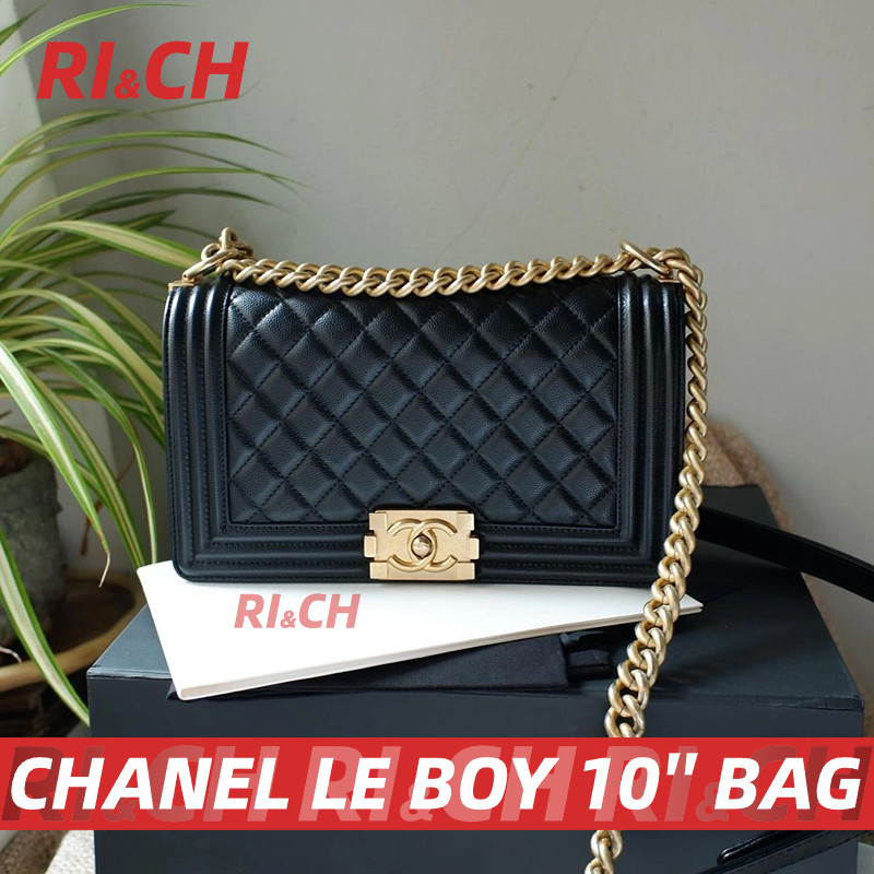 #Rich ราคาถูกที่สุดใน Shopee แท้Chanel Boy 10 caviar LeBoy Medium Shoulder Bag กระเป๋าสะพายไหล่ 10'