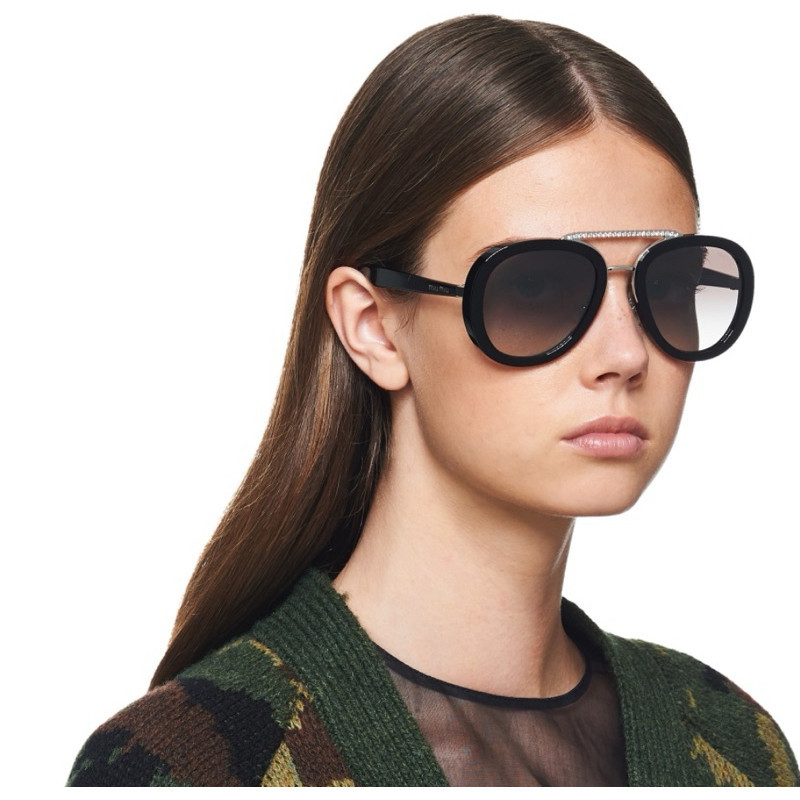 New แว่นกันแดด Miumiu aviator crytal