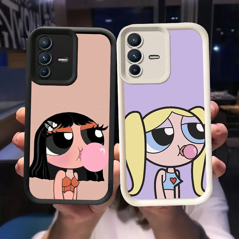 O-10 Power Girls Casing สําหรับ VIVO V23E Y75 V23 Y200 5G สีดําและสีขาว