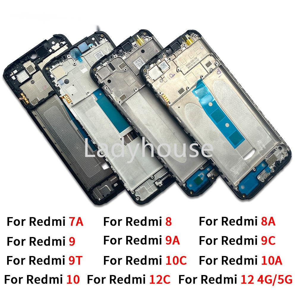 สําหรับxiaomi Redmi 10 10A 10C 7A 8 8A 9 9A 9C 9T 12 12C 4G 5Gกรอบกลางฝาครอบด้านหน้าแชสซีด้านหลังแผ่นLCDผู้ถือเปลี่ยน