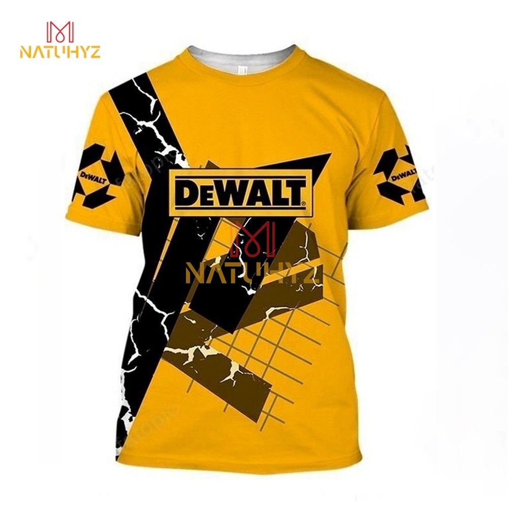 Dewalt ผู้ชาย เสื้อยืดคุณภาพสูงสบายๆขนาดใหญ่เสื้อยืดคอกลมแขนสั้น harajuku เสื้อผ้าผู้ชายยืดกราฟิก