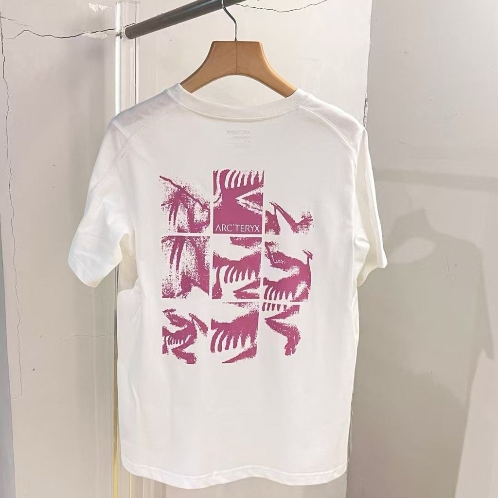 New_ARCTER*XNine-Gridแขนสั้นผ้าฝ้ายพิมพ์คู่รอบคอหลวมสบายๆผู้ชายและผู้หญิงเสื้อยืด