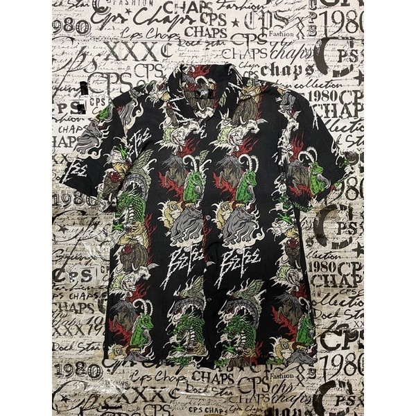 ♞,♘,♙BE TEE Collection ll 12 ZODIAC Hawaiian Rayon Shirt Size M เสื้อเชิ้ตฮาวาย ลายกราฟฟิก QX