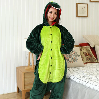 ฤดูหนาวผู้ใหญ่สัตว์สีเขียวไดโนเสาร์ Onesies ผู้หญิงผู้ชายชุดนอน Onepiece ฮาโลวีนคริสต์มาส Hooded Stitch Pikachu การ์ตูน Onesie เครื่องแต่งกาย