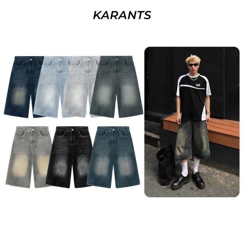 [สินค้ามาใหม่] Karants กางเกง Baggy Jeans Short แบบพื้นฐาน ขากว้าง เทรนด์ฮิต สไตล์ Streetwear Unisex