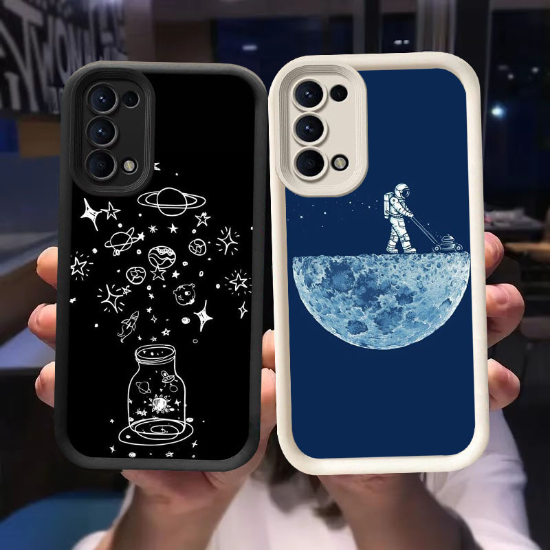 O-69 นักบินอวกาศ Space Casing สําหรับ OPPO Reno 4 6 5 Find X3 Lite 5G สีดําและสีขาว