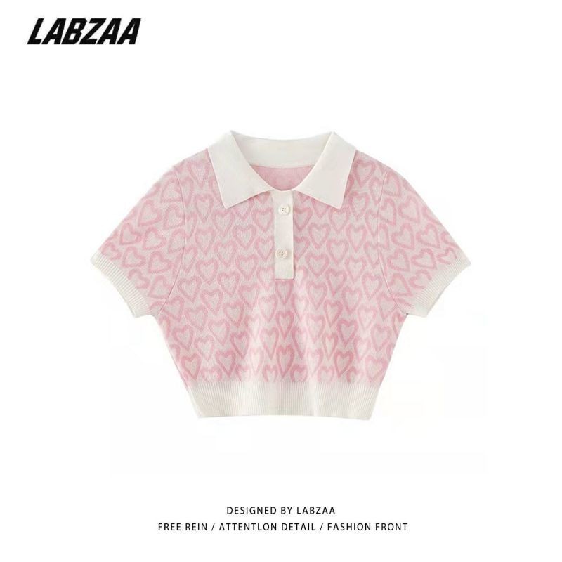 เสื้อยืดครอปแขนสั้นถักสีชมพูฝรั่งเศส