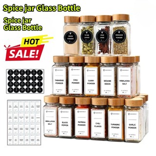 4 oz Bamboo Lids Glass Spice Jars 120ML Spice Seasoning Container Square Storage Jars