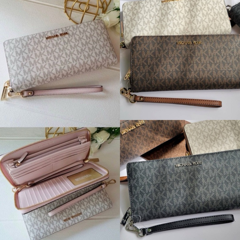 (สด-ผ่อน) กระเป๋าสตางค์ ซิปรอบ มีสายคล้องมือ 35F8GTVT3B MK Michael Kors Large Jet Set Travel Walle