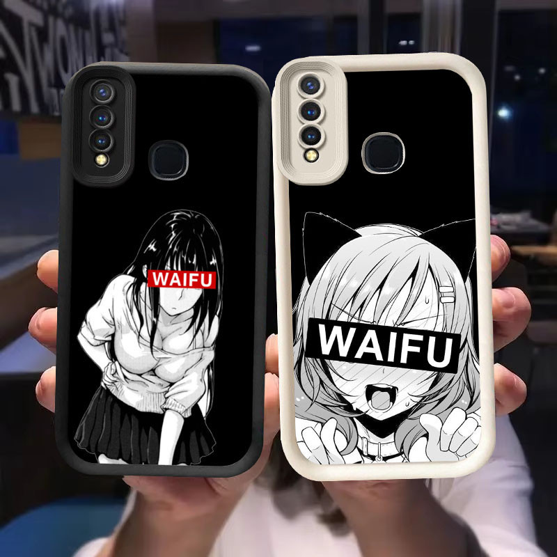 O-17 อะนิเมะ Waifu สําหรับ VIVO Z1 V9 Y12 Y17 Y19 Y15 Y50 Y30 Pro สีดําและสีขาว