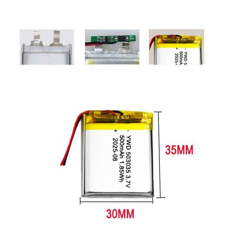 ▥ 503035 แบตเตอรี่ลิเธียมโพลิเมอร์แบบชาร์จไฟได้ 3.7V 500 มิลลิแอมป์สำหรับเครื่องบันทึก VR Mp3 D