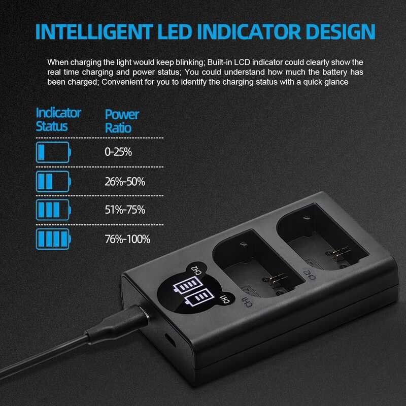Δ Lp-E6 Lp-E6n Lp-E6nh เครื่องชาร์จแบตเตอรี่คู่ LED สำหรับกล้