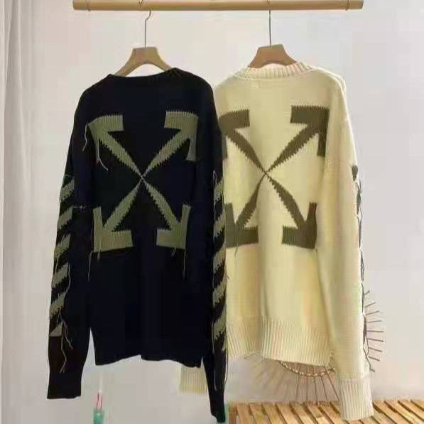 Off WHITE ฤดูใบไม้ร่วงและฤดูหนาวสไตล์ใหม่ OFF พู่ Arrow เสื้อกันหนาว OW เสื้อกันหนาวเสื้อกันหนาวสําห